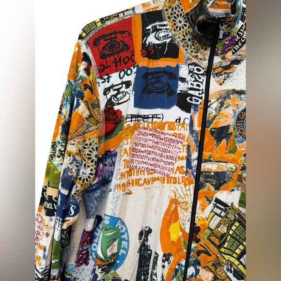 CHICO'S Vintage Italy Italian Rome Zip Rayon Jacket Medium Size 1 Artsy Abstract - Picture 3 of 6